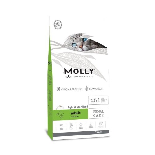 Molly Düşük Tahıllı Hypoallergenic Somonlu Light Kısırlaştırılmış Yetişkin Kedi Maması 15 Kg