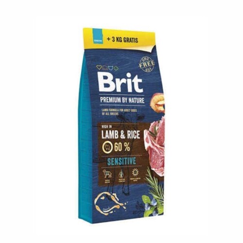 Brit Premium By Nature Sensitive Kuzu Etli ve Pirinçli Yetişkin Köpek Maması 15 Kg + 3 Kg Hediyeli
