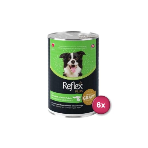Reflex Plus Sos İçinde Beyaz Balıklı ve Tatlı Patatesli Yetişkin Köpek Konservesi 400 Gr X 6 Adet